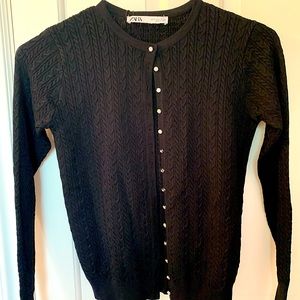 New black fitted cardigan with rhinestone buttons